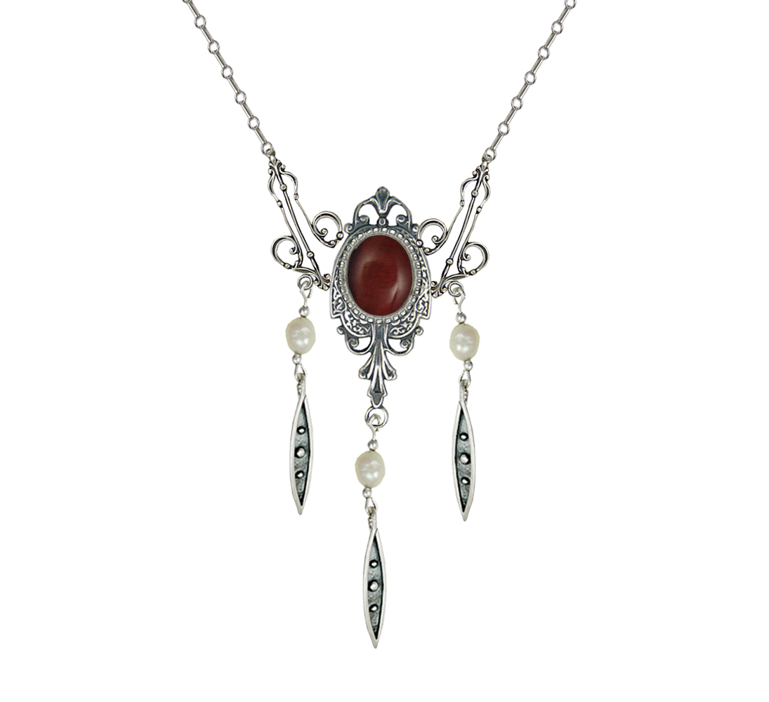 Sterling Silver Victorian Necklace With Red Tiger Eye